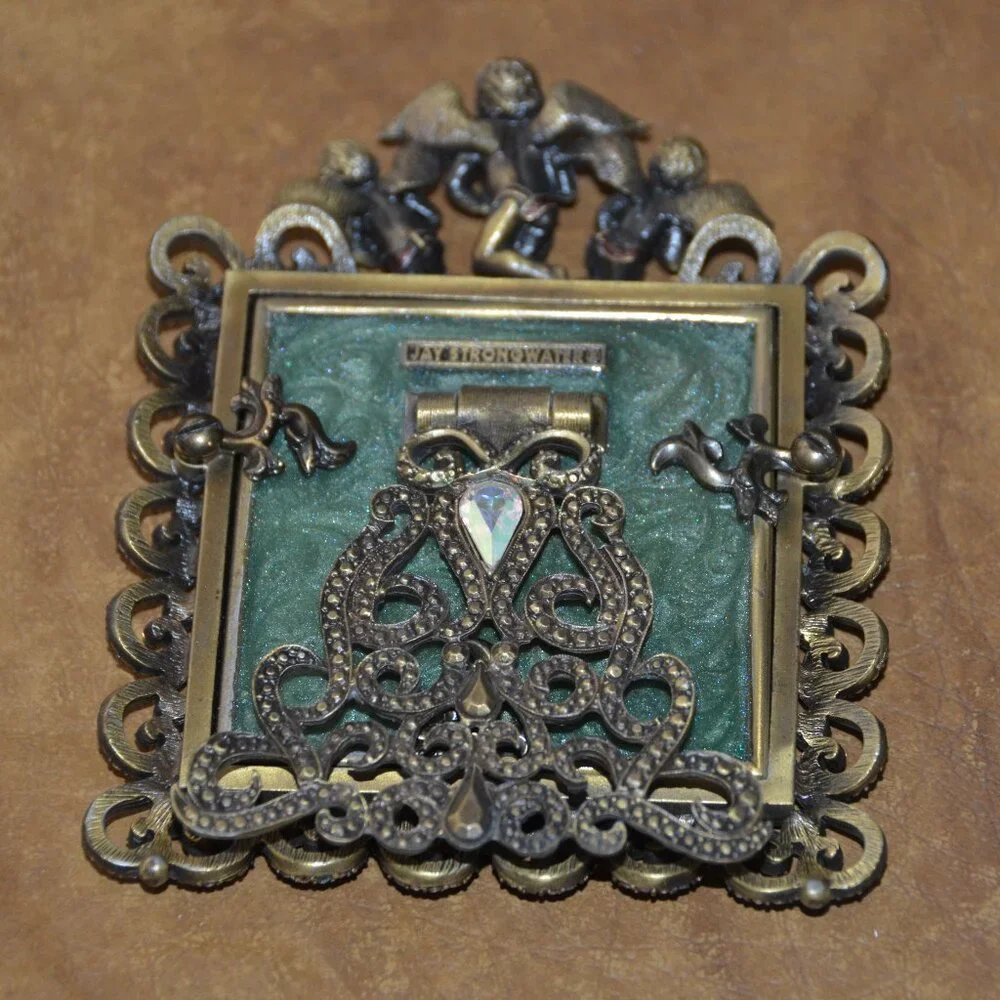 RARE JAY STRONGWATER GUARDIAN ANGEL CHERUB TUILIERES SCROLL CRYSTAL ENAMEL FRAME